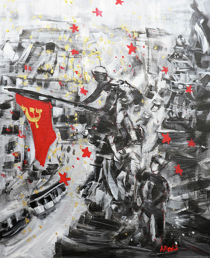 May 9 Painting - Raising a Flag over the Reichstag 2 after photo by Yevgeny Khaldey 202020 by Alyse Radenovic May 9 Painting - Raising a Flag over the Reichstag 2 after photo by Yevgeny Khaldey 202020 by Alyse Radenovic