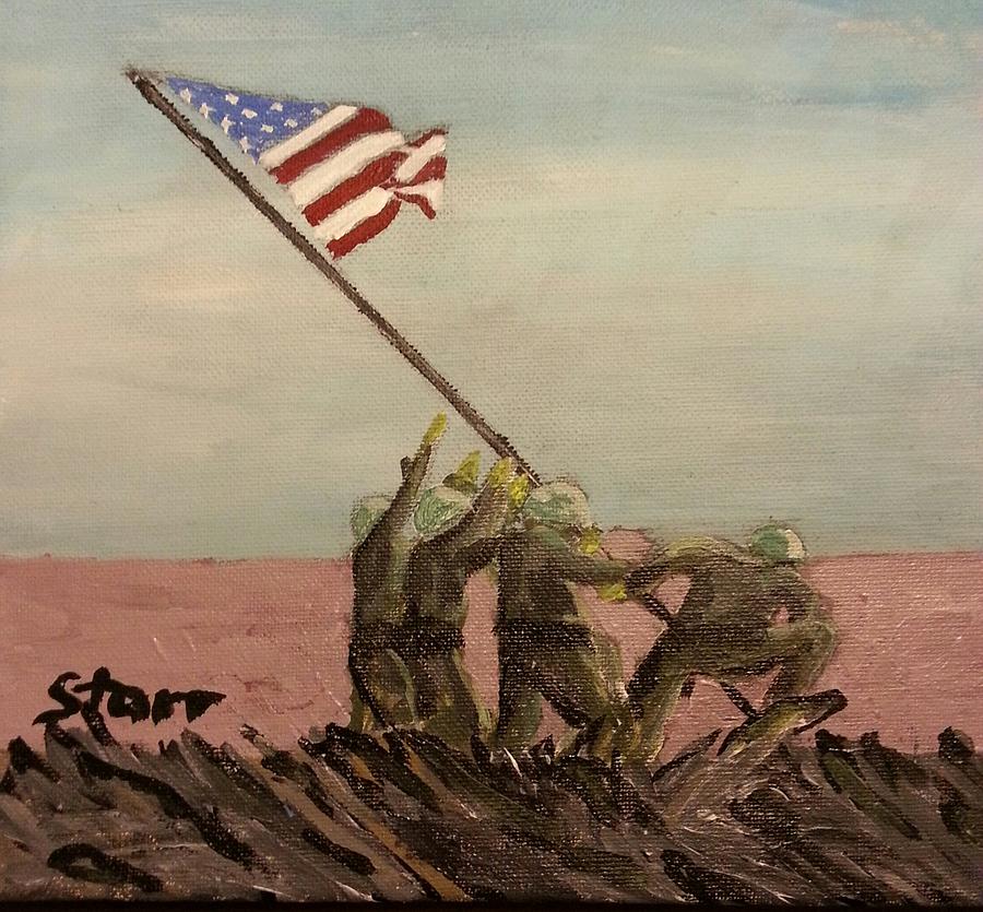 Architecture Painting - Raising the Flag on Iwo Jima  by Irving Starr