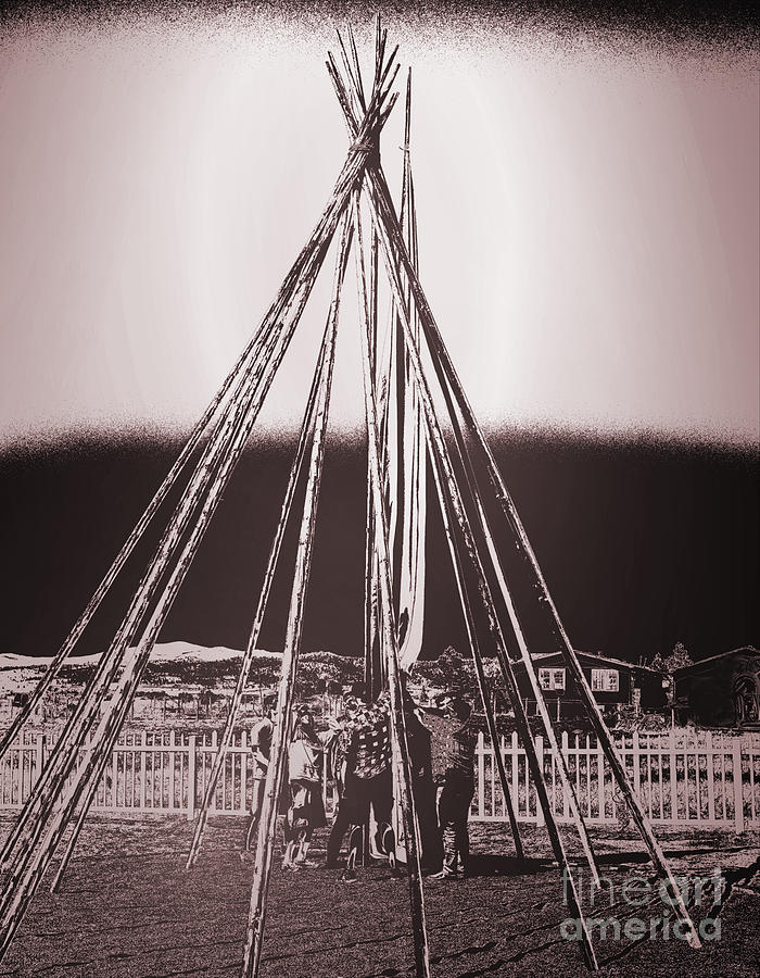 American Indian Photograph - Raising the Teepee Cover by Kae Cheatham