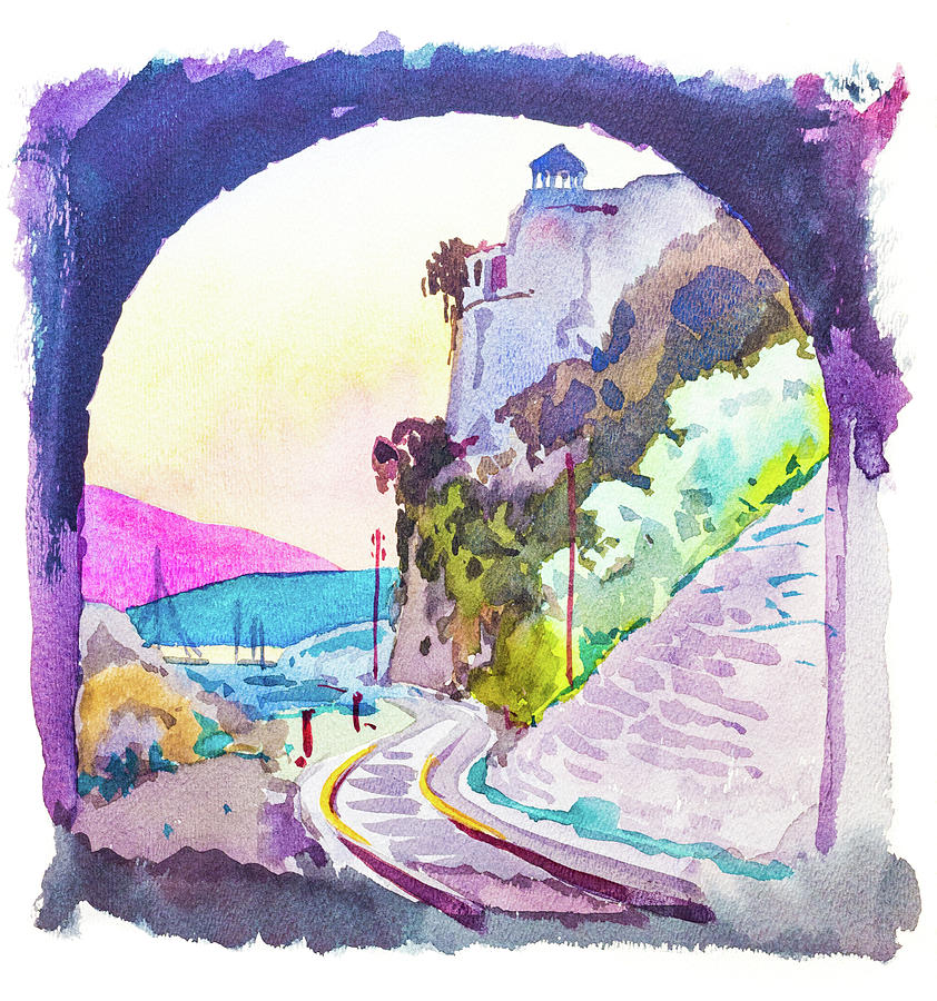 Raiway tunnel with Medieval castle in Dalmatia, 1938 Painting by Viktor Wallon-Hars