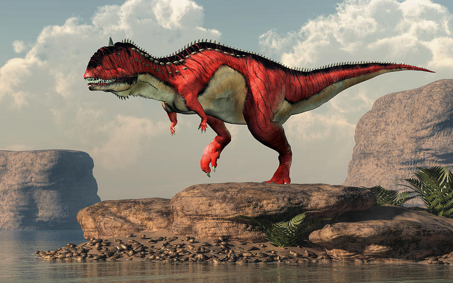 Rajasaurus by an Arid Lake Digital Art by Daniel Eskridge