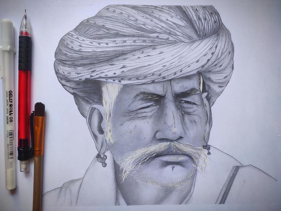 Rajasthani man portrait.... - Megha's Art and Hobbies zone. | Facebook