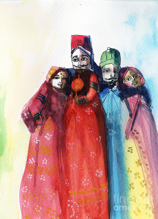 Rajasthani puppets Painting by Asha Sudhaker Shenoy