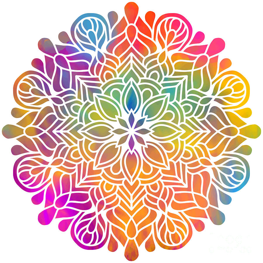 Rajendran - Colorful Vibrant Rainbow Mandala Pattern Digital Art by Sambel Pedes