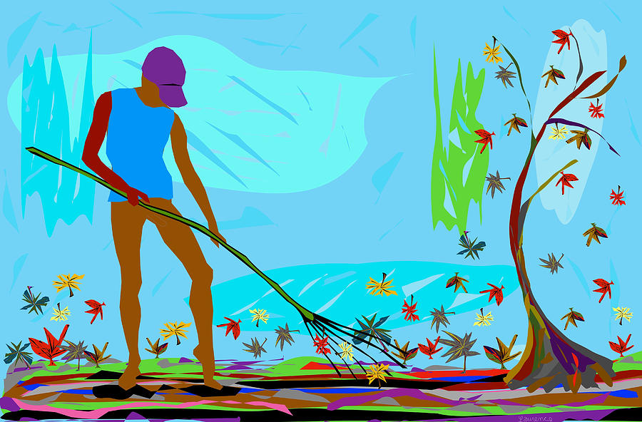 Raking Leaves Painting by Artist Laurence Fine Art America