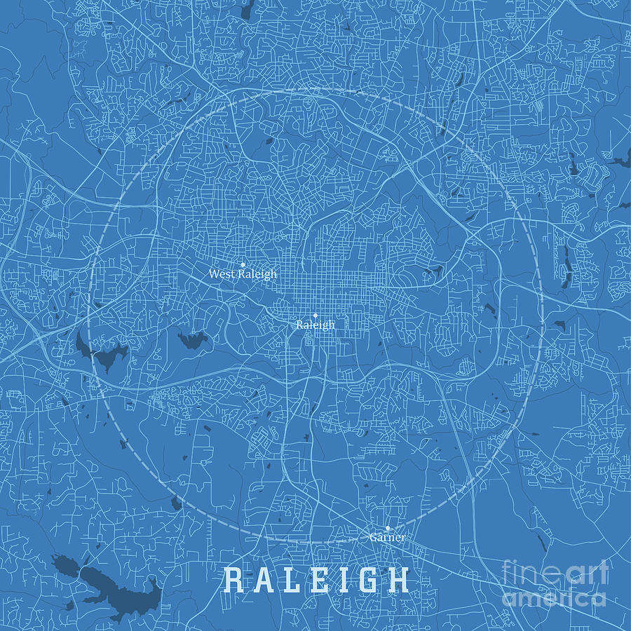 Raleigh Digital Art - Raleigh NC City Vector Road Map Blue Text by Frank Ramspott