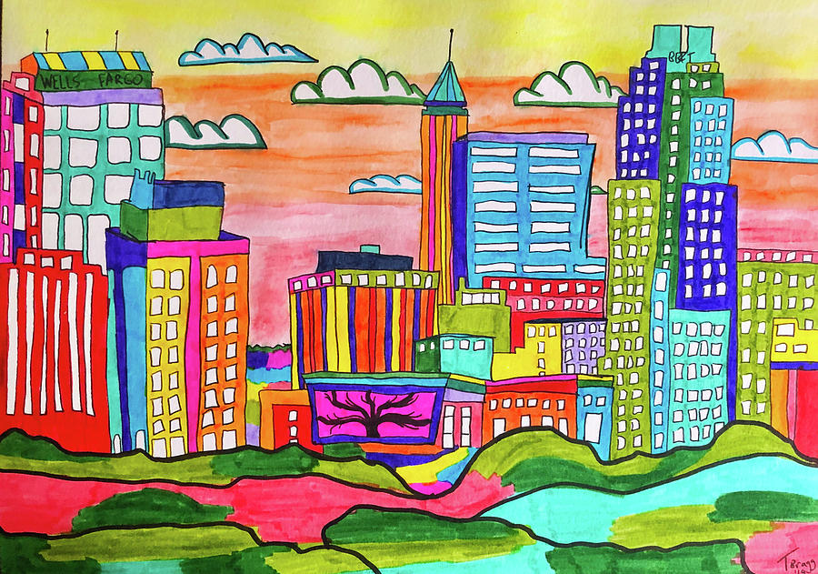 Raleigh, North Carolina Cityscape Drawing by Taylor Bragg - Fine Art ...