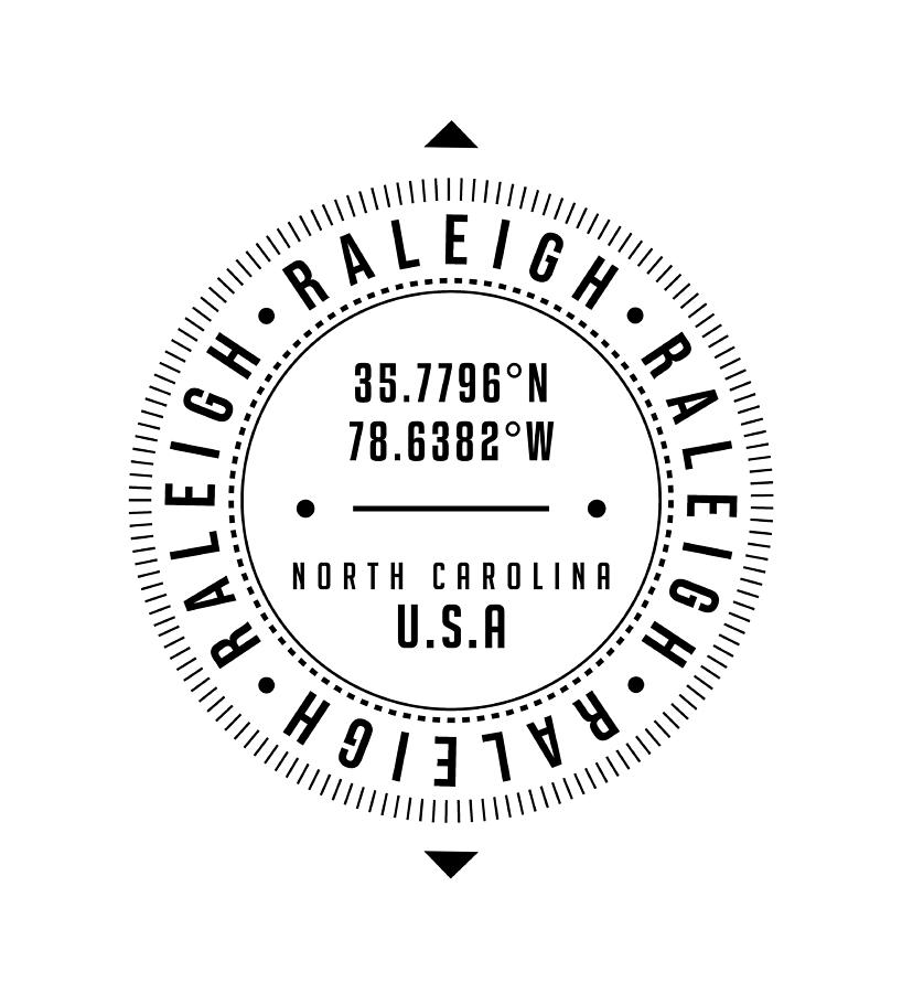 Raleigh Digital Art - Raleigh, North Carolina, USA - 1 - City Coordinates Typography Print - Classic, Minimal by Studio Grafiikka