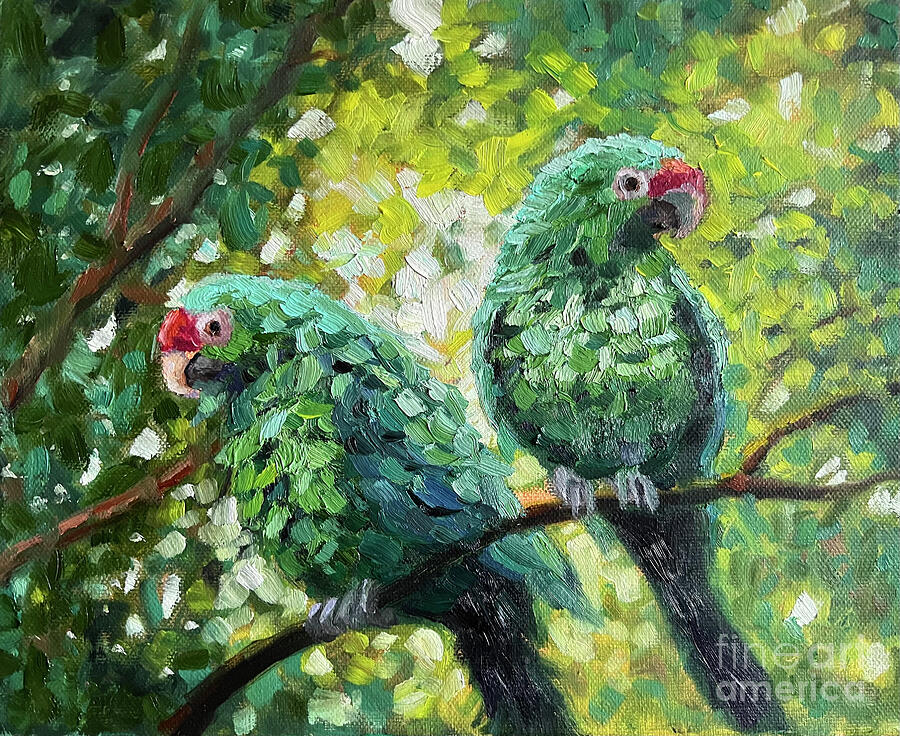 Wildlife Painting - Ralf why are we green              To hide in the tree stupid by Julia Strittmatter