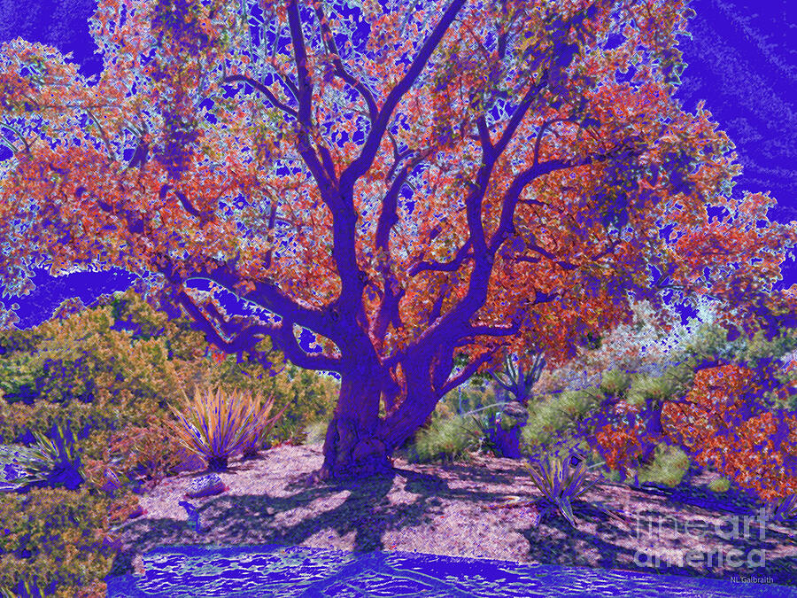 Abstract Digital Art - Ralphs Tree in periwinkle and orange by NL Galbraith