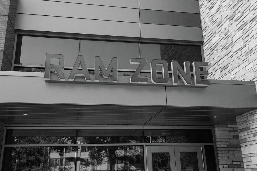 Ram Zone at Colorado State University in black and white Photograph by Eldon McGraw