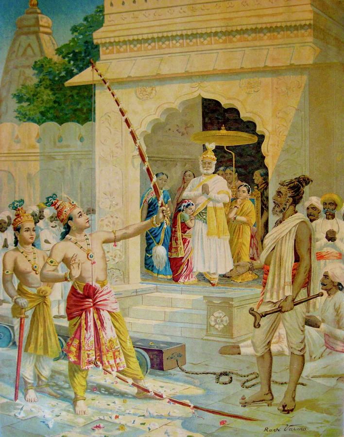 Vintage Painting - Rama breaking the bow to win Sita as wife by Raja Ravi Varma