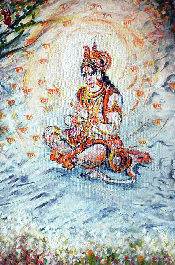 Impressionism Painting - Rama Rama Prayer - Hanuman  by Harsh Malik