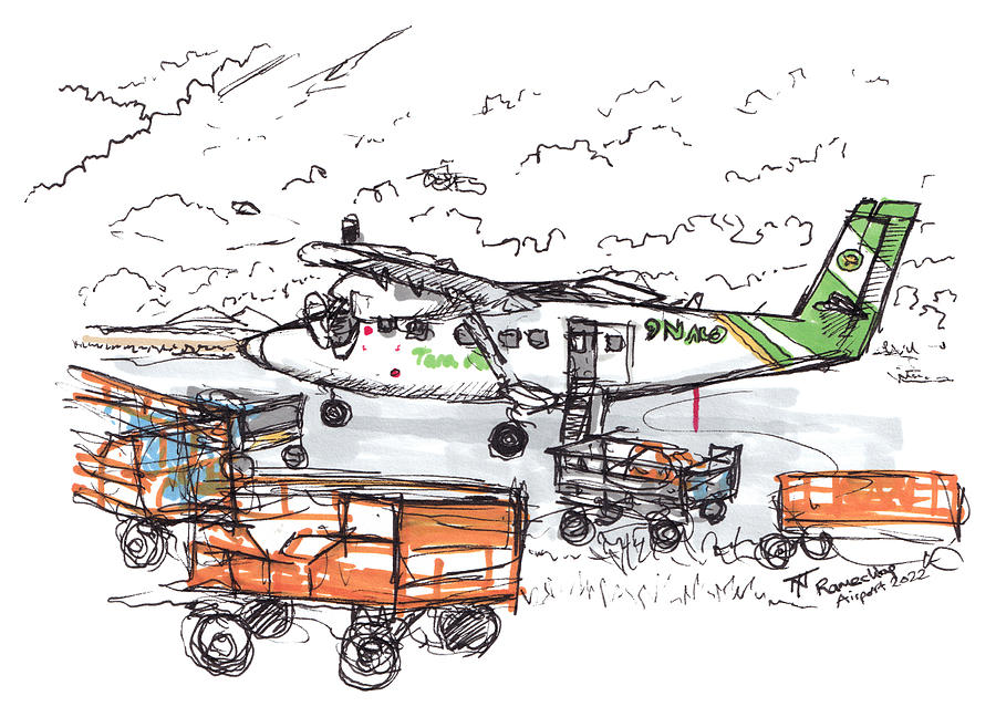 Ramechhap Airport - Nepal Drawing by Tom Napper