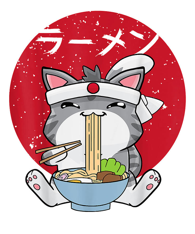 Kawaii watercolor cat Japanese Food Anime | Fine Art Print | QuirkyWay