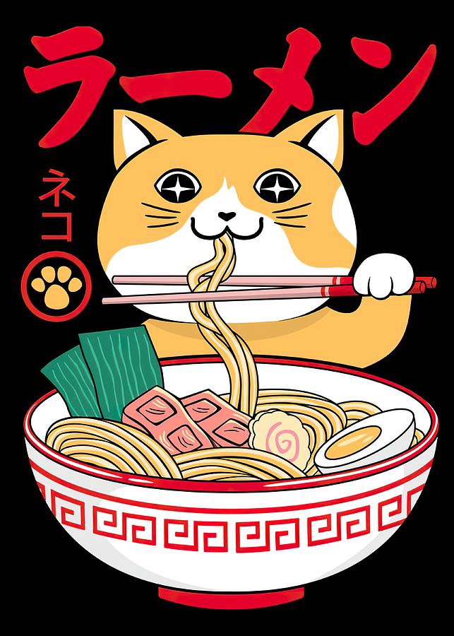 Ramen Cat Digital Art by Super Car