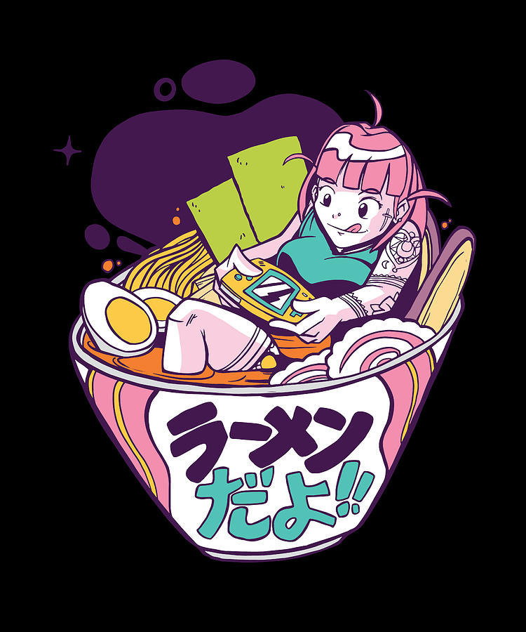 Ramen Video Gamer Girl Anime style in Ramen bowl Digital Art by Norman W -  Pixels