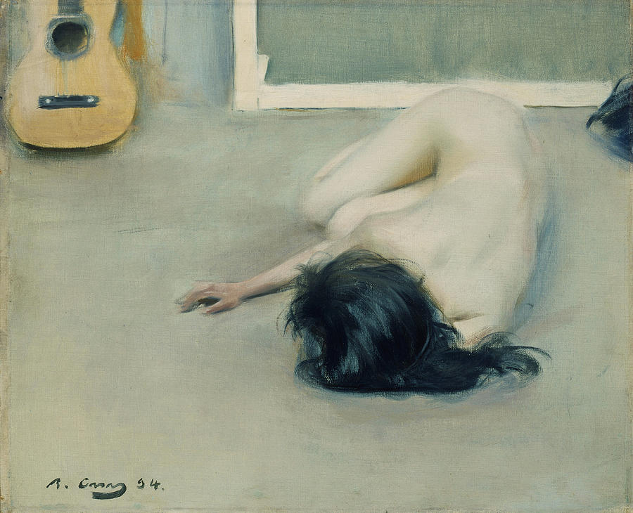 Ramon Casas / Nude with guitar, 1894, Oil on canvas. Painting by Ramon Casas i Carbo -1866-1932-