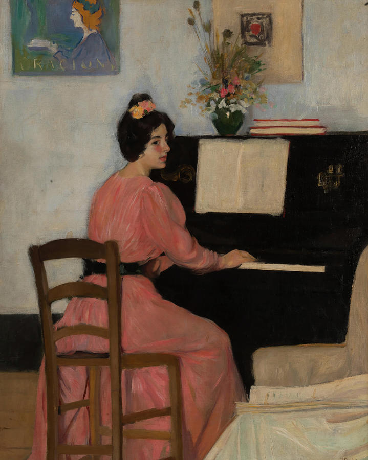 Ramon Pichot y Girones / Merce Pichot al piano -Merce Pichot on the piano, 20th Century, Paint... Painting by Ramon Pichot -1871-1925-