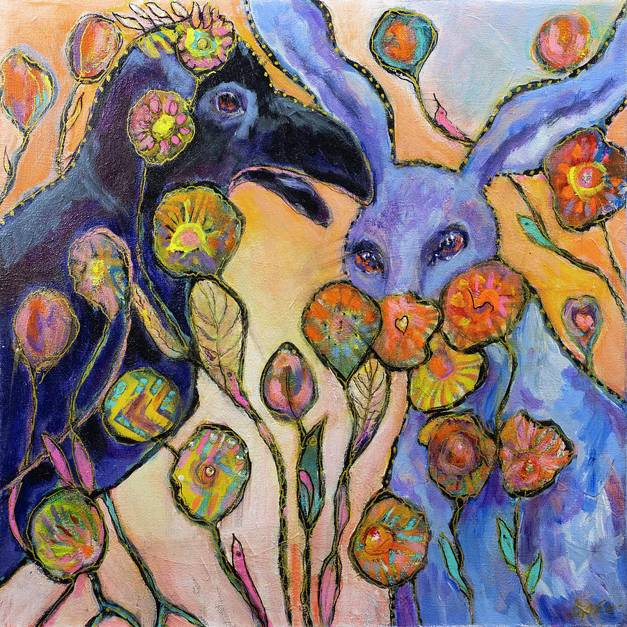 Abstract Painting - Ramona and the Blue Hare by Brenda Peo