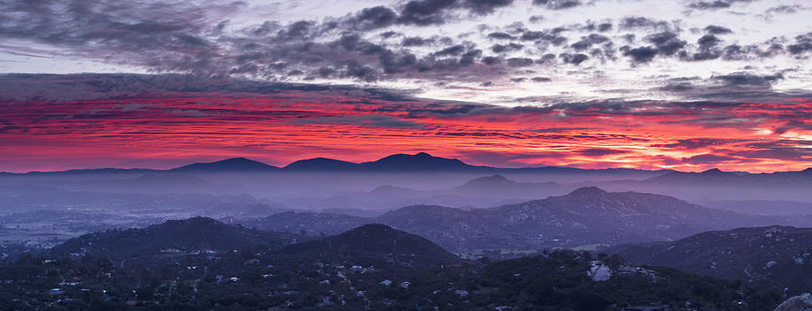 San Diego Photograph - Blue Ramona Mountain Layers and Red Clouds by William Dunigan