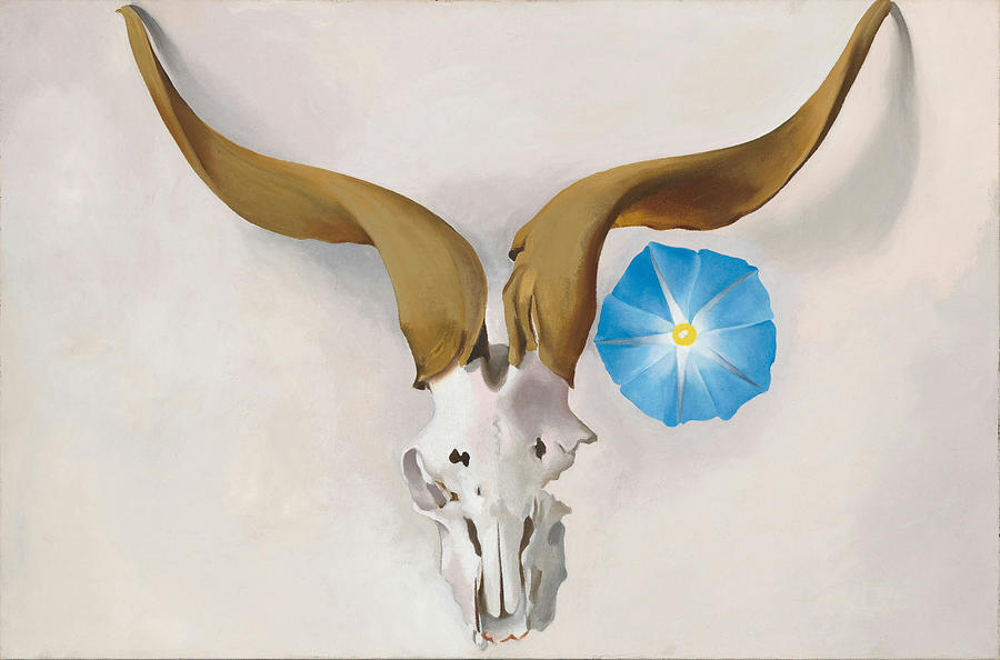 Rams Head and Blue Morning Glory Painting by Georgia OKeeffe