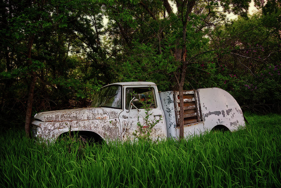 Ran When Parked -  vintage circa 1960s international truck at abandoned farmhouse Photograph by Peter Herman