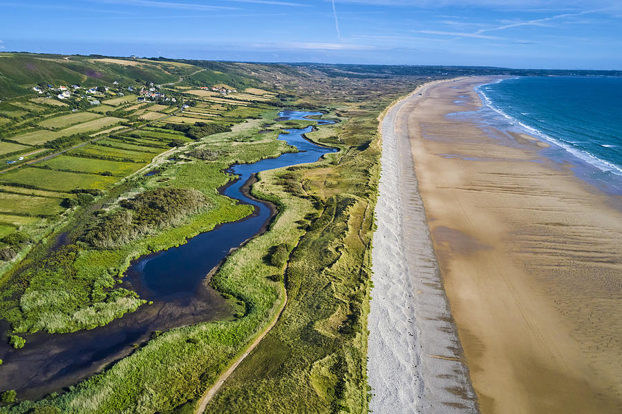 rance, Normandy, Manche department, Cotentin, Cap de la Hague, Vauville beach and  Mare de Vauville natural reserve Photograph by Tuul & Bruno Morandi