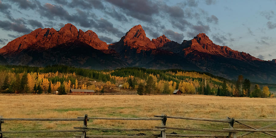 Ranch in front of Grand Tetons Photograph by Gary Langley