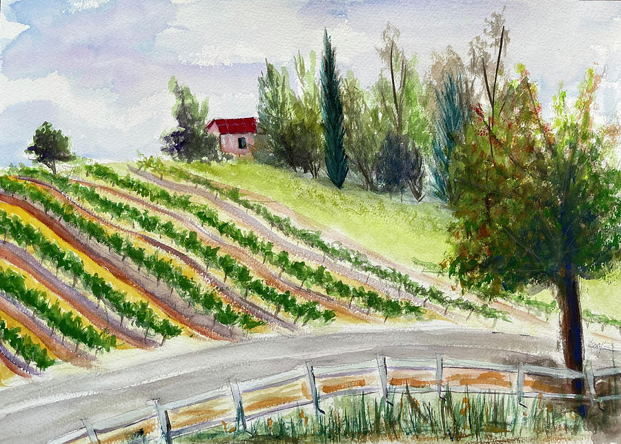 Rancho California Road as viewed from Maurice Carrie Winery Temecula Painting by Roxy Rich