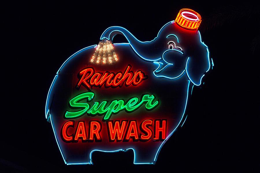 Rancho Super Car Wash neon sign in Rancho Mirage California Painting by Les Classics