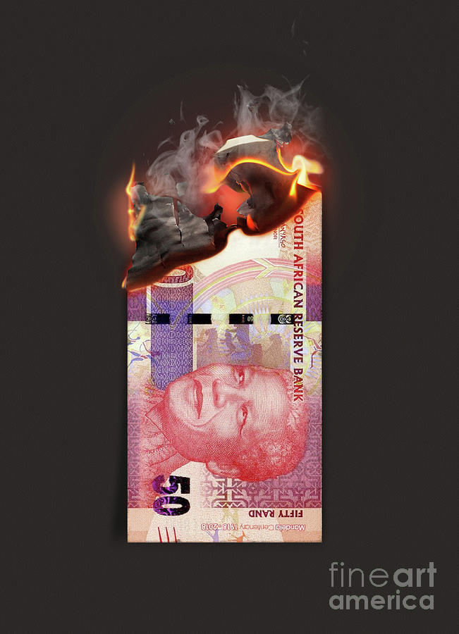 Nelson Mandela Digital Art - Rand Burning Cash Note by Allan Swart