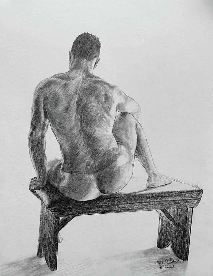 Randall Resting on Bench Drawing by Marc DeBauch