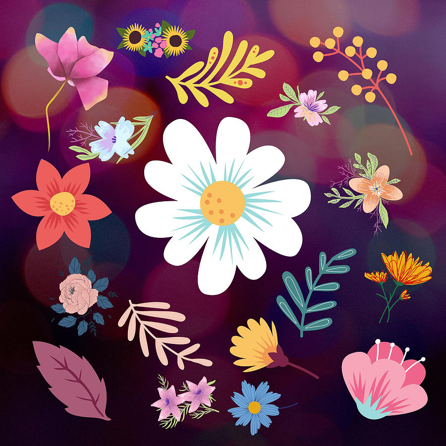 Random Floral Pattern 10 Bokeh Night Carnival Background Colors Digital Art by Ali Baucom