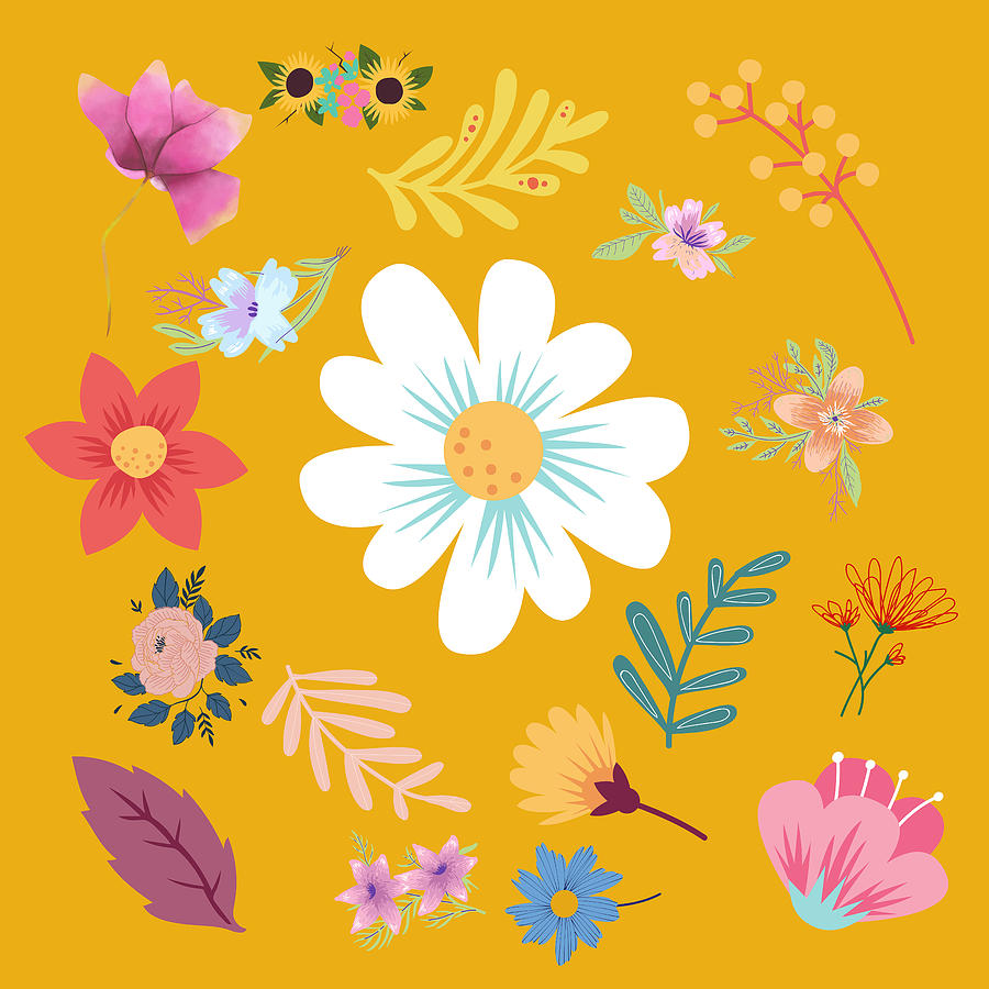 Random Floral Pattern 14 Gamboge Background Color Digital Art by Ali Baucom