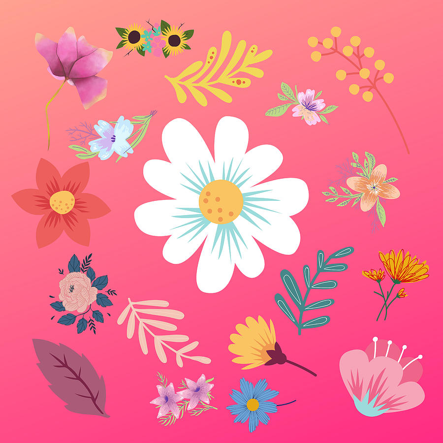Random Floral Pattern 18 Magenta Gradient Digital Art by Ali Baucom