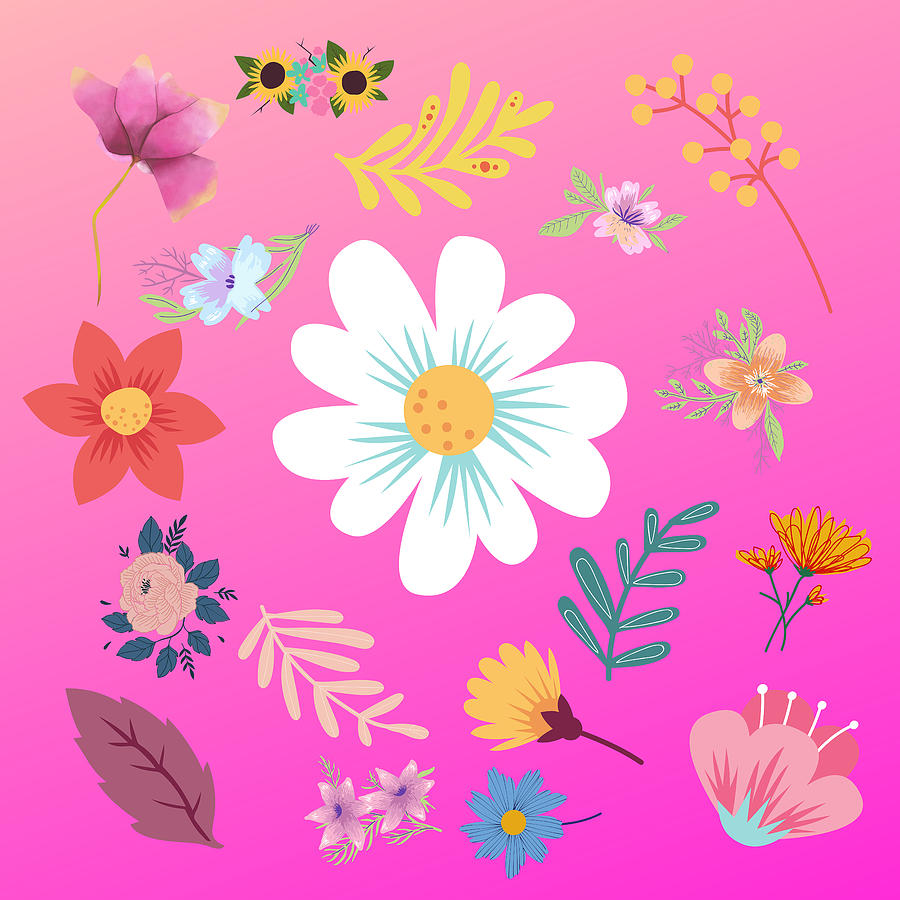 Random Floral Pattern 19 Pink Gradient Background Color Digital Art by Ali Baucom