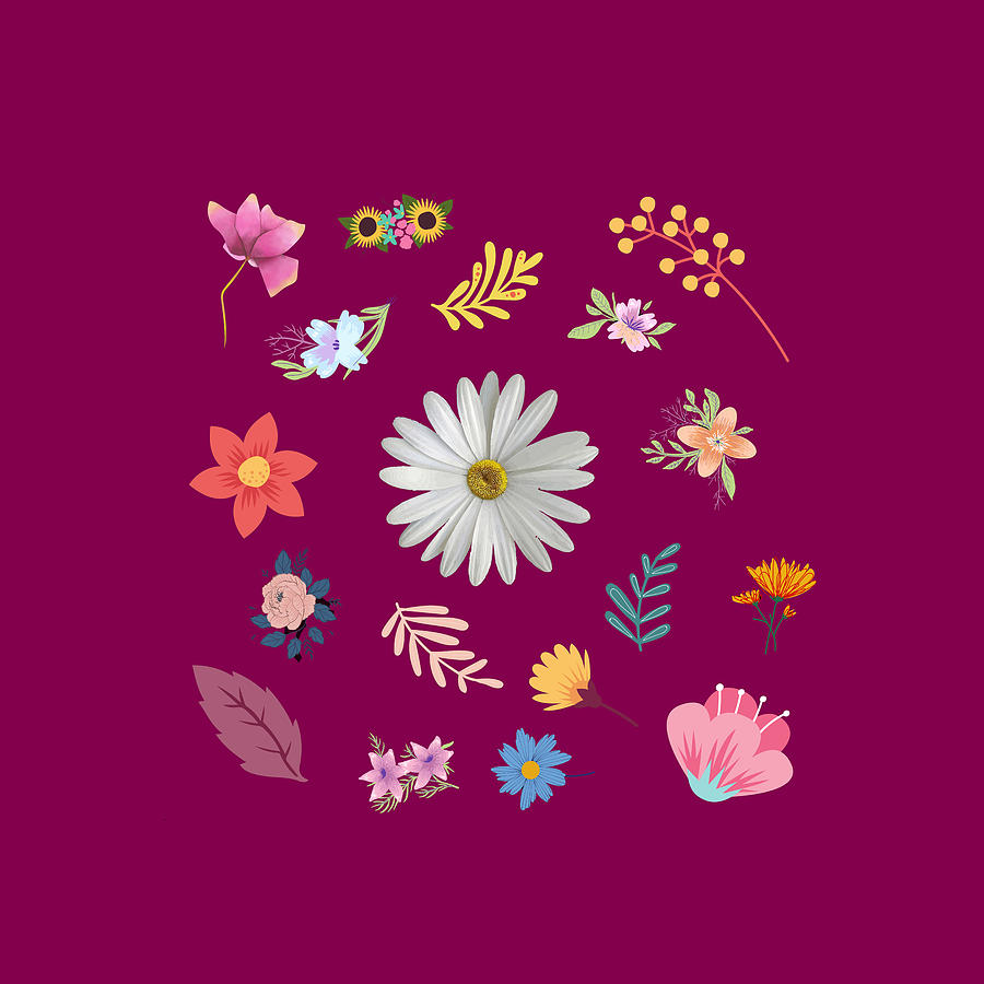 Random Floral Variant Pattern Transparent Background Digital Art by Ali Baucom
