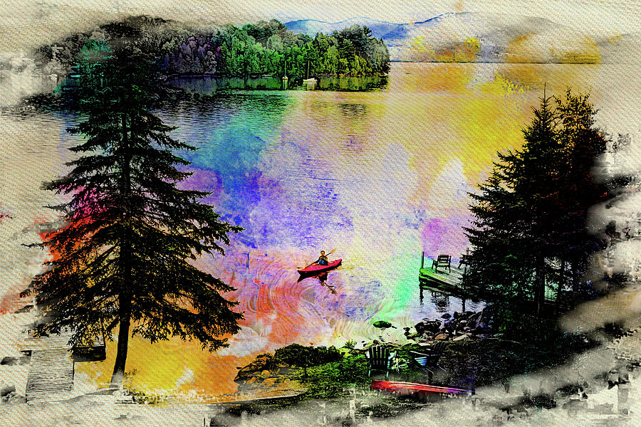 Rangeley Lake Kayaker Watercolor Digital Art by Russel Considine