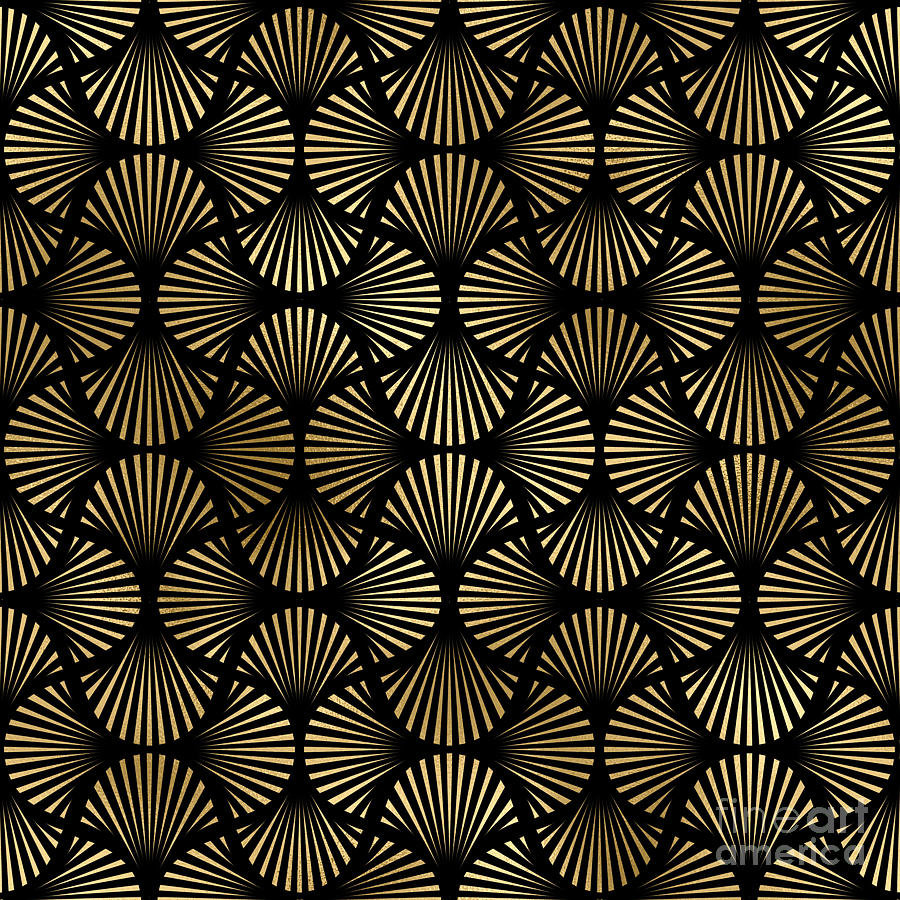 Rantepao - Gold Black Art Deco Seamless Pattern Digital Art by Sambel Pedes