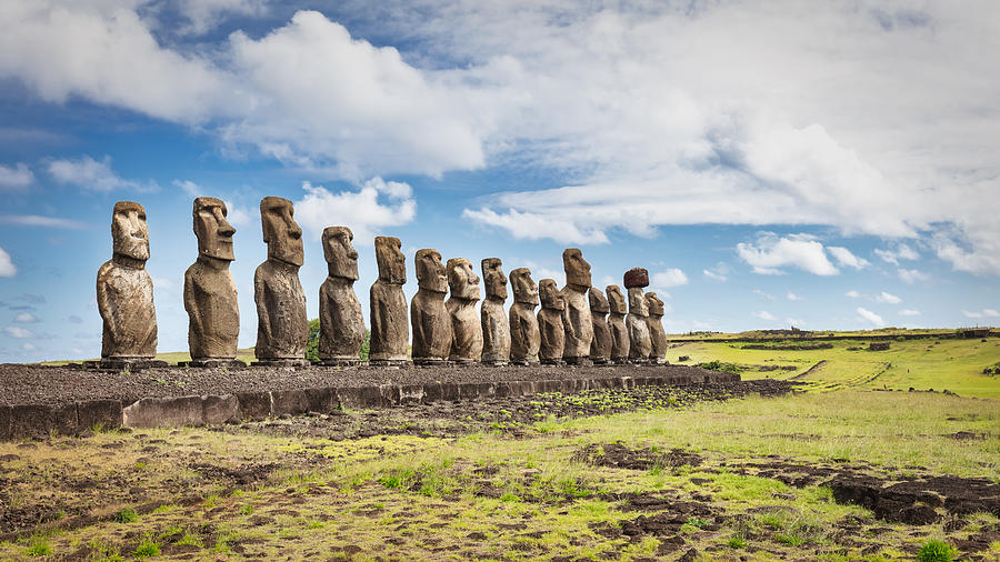 Rapa Nui Ahu Tongariki Moai Statues Panorama Easter Island Chile Photograph by Mlenny