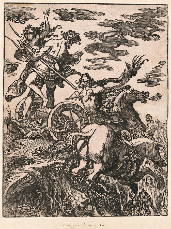 Rape of Persephone with Pluto on horseback at right Drawing by Giuseppe Scolari