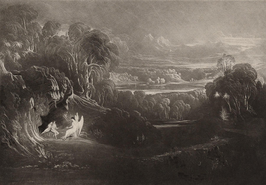 John Martin Painting - Raphael Conversing with Adam and Eve  Illustration for Paradise Lost  Book    Line      by John Martin