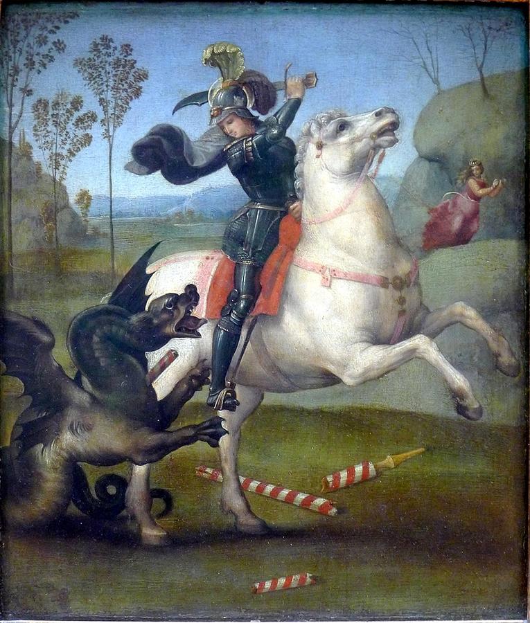 Dragon Painting - Raphael - St. George and the dragon by Les Classics