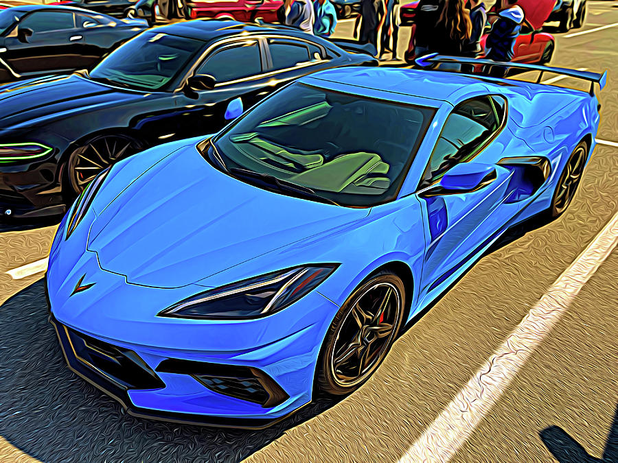 Rapid Blue Mid Engine Corvette Expressionism Photograph by Bill Swartwout