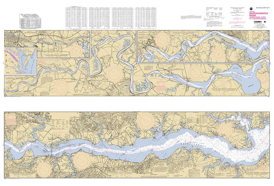 Rappahannock River Corrotoman River to Fredericksburg, NOAA Chart 12237 Digital Art by Nautical Chartworks