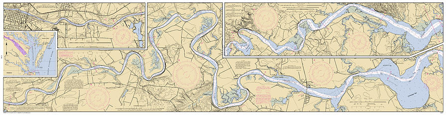 Rappahannock River, Corrotoman River to Fredericksburg, NOAA Chart 12237_2 Digital Art by Nautical Chartworks