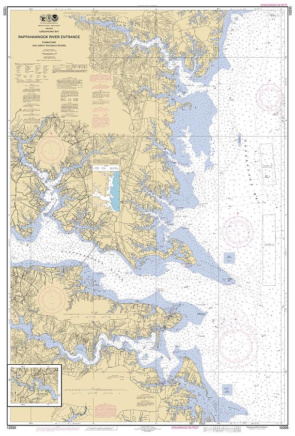 Rappahannock River Entrance Piankatank and Great Wicomico Rivers, NOAA Chart 12235 Digital Art by Nautical Chartworks