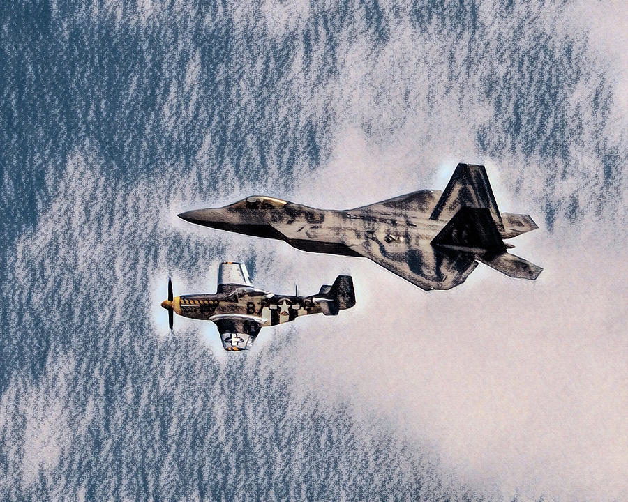 Raptor And Mustang In Formation Charcoal Sketch Photograph