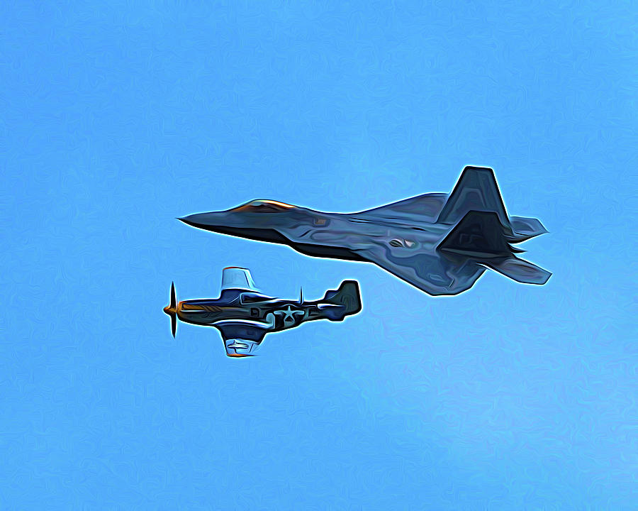 Raptor and Mustang in Formation Expressionism Photograph by Bill Swartwout